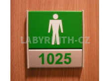 Cedulka s piktogramem WC muži + číslo dveří na samostatné lamele