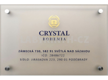 Skleněná cedule pro Crystal Bohemia s nerezovými distancemi